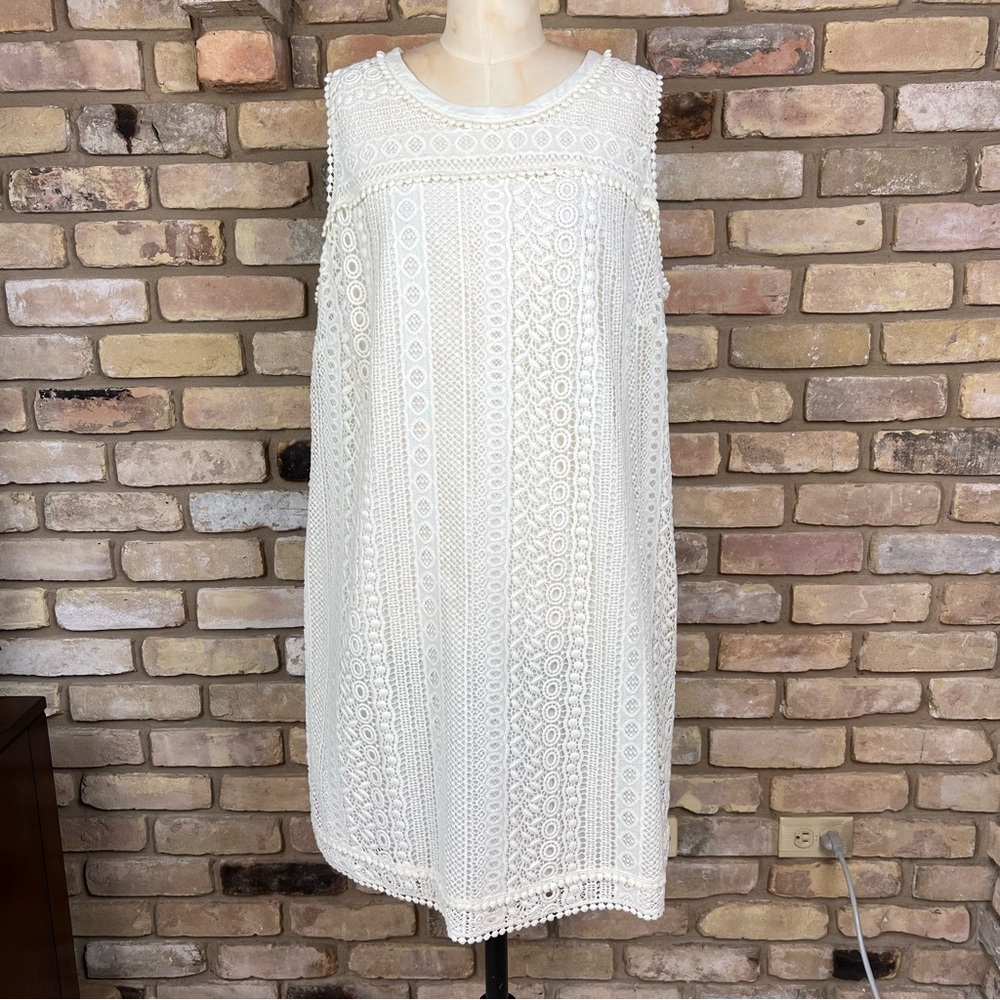BODEN white embroidered crochet eyelet lace sleeveless sheath dress